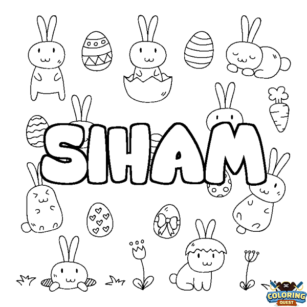 Coloring page first name SIHAM - Easter background