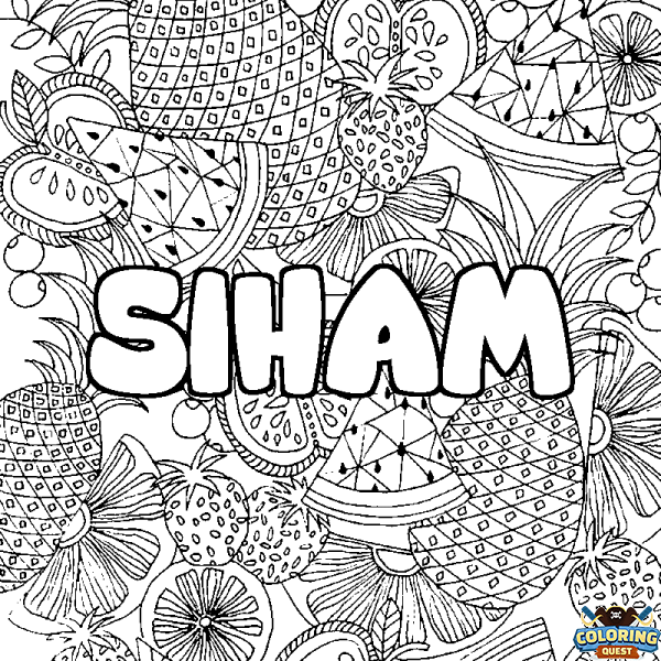 Coloring page first name SIHAM - Fruits mandala background