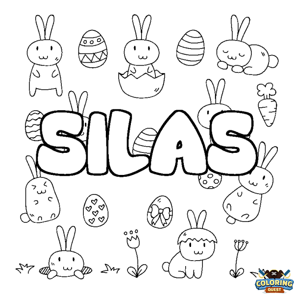 Coloring page first name SILAS - Easter background