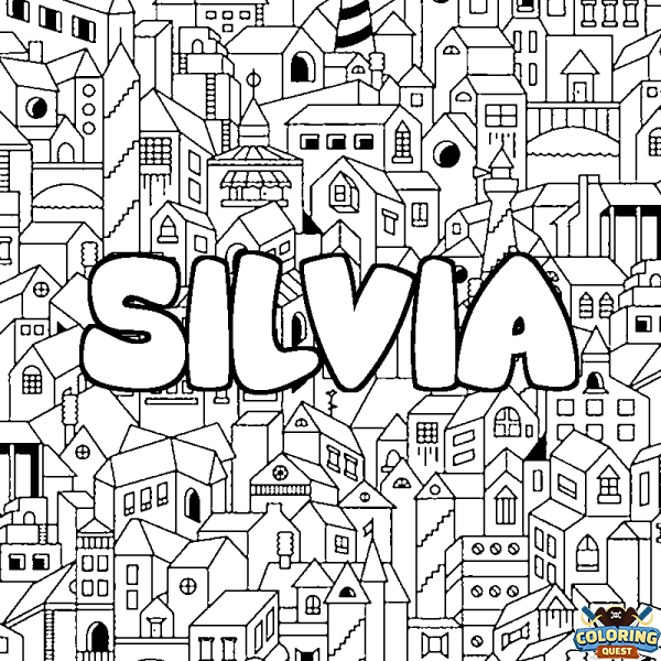 Coloring page first name SILVIA - City background