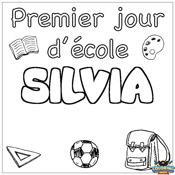 Coloring page first name SILVIA - School First day background