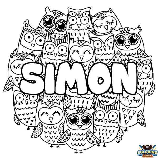 Coloring page first name SIMON - Owls background