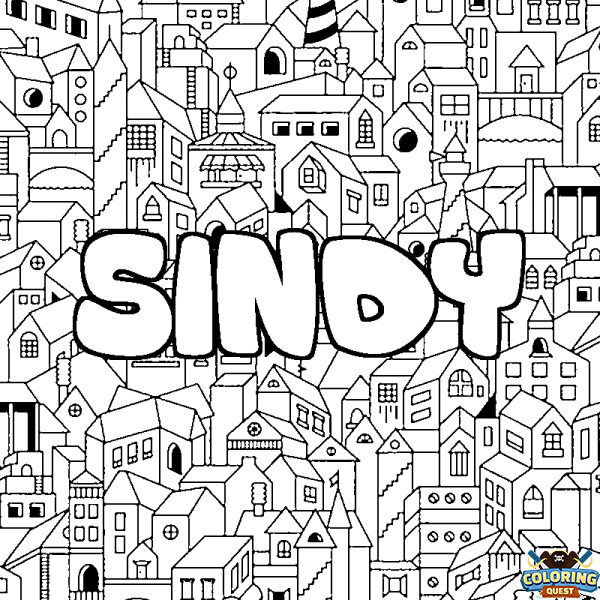 Coloring page first name SINDY - City background