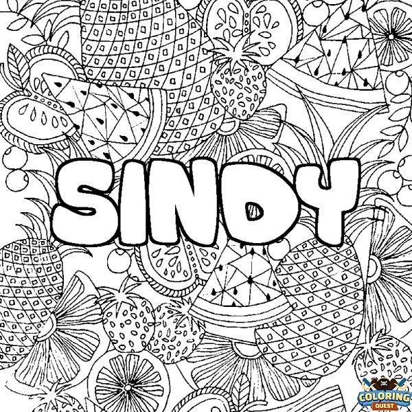 Coloring page first name SINDY - Fruits mandala background