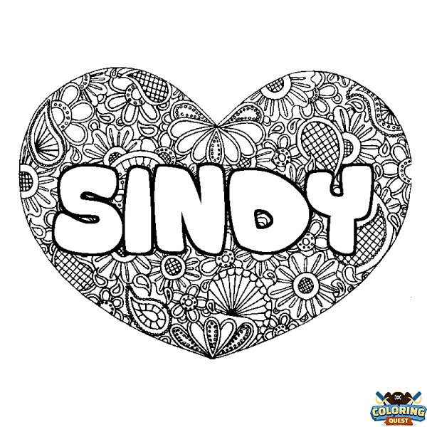 Coloring page first name SINDY - Heart mandala background