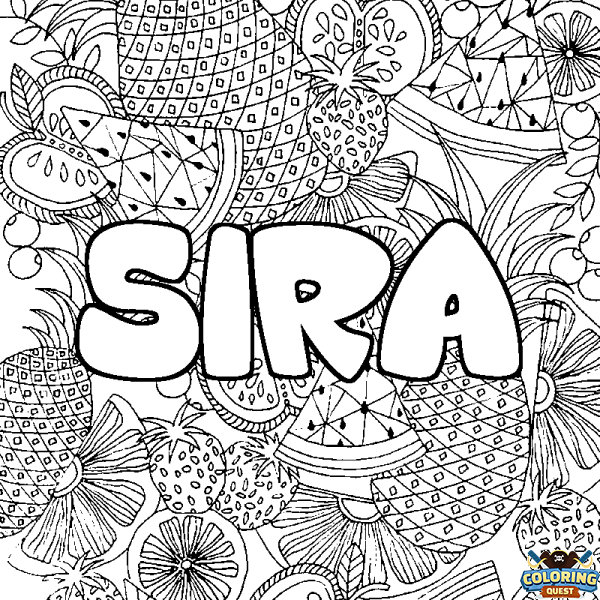 Coloring page first name SIRA - Fruits mandala background