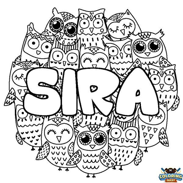 Coloring page first name SIRA - Owls background