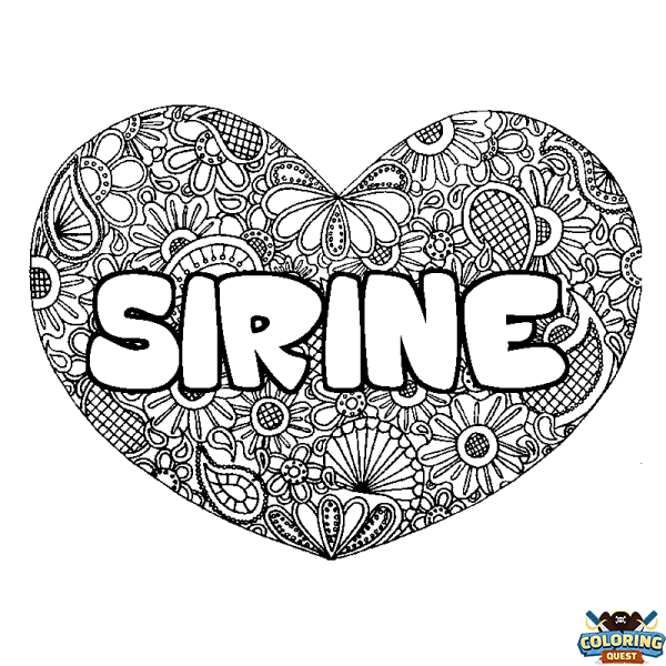 Coloring page first name SIRINE - Heart mandala background