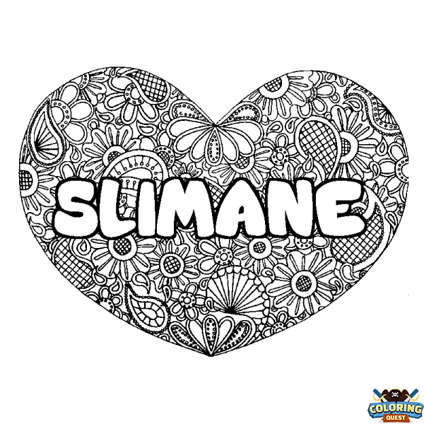 Coloring page first name SLIMANE - Heart mandala background