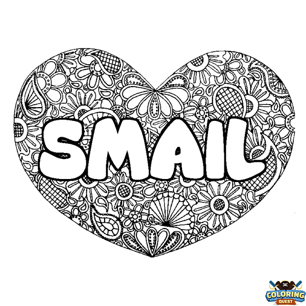 Coloring page first name SMAIL - Heart mandala background