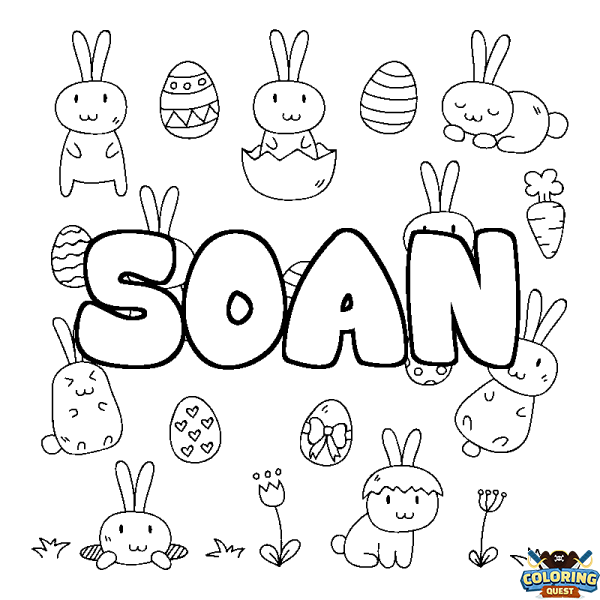 Coloring page first name SOAN - Easter background