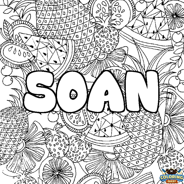 Coloring page first name SOAN - Fruits mandala background