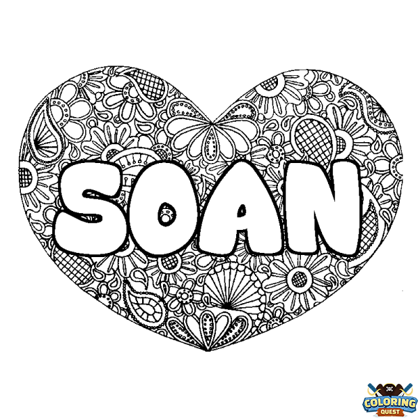 Coloring page first name SOAN - Heart mandala background