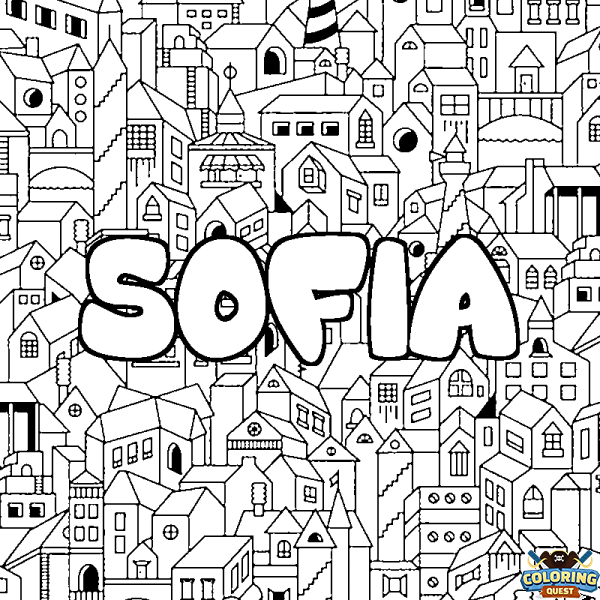 Coloring page first name SOFIA - City background