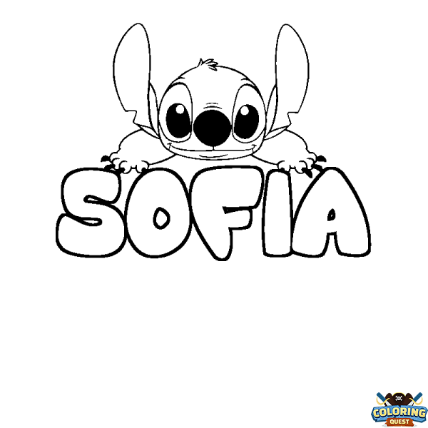 Coloring page first name SOFIA - Stitch background