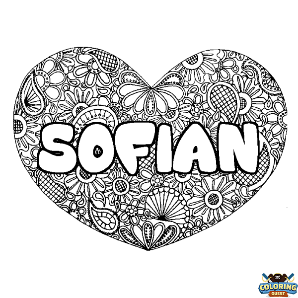 Coloring page first name SOFIAN - Heart mandala background