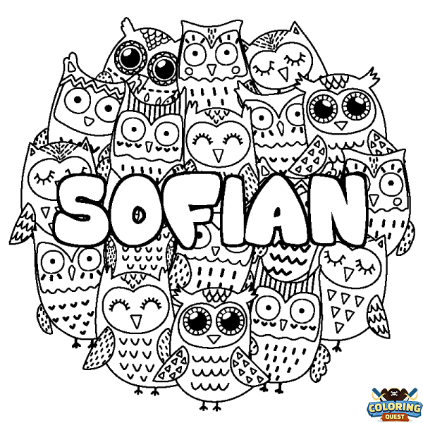 Coloring page first name SOFIAN - Owls background