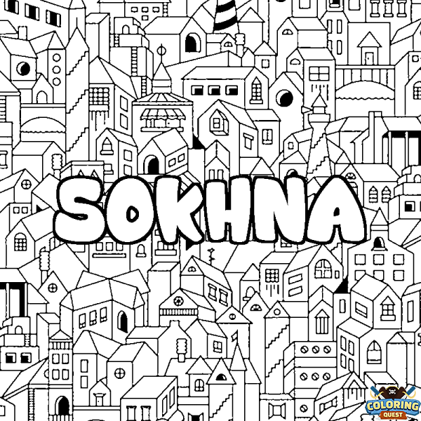 Coloring page first name SOKHNA - City background