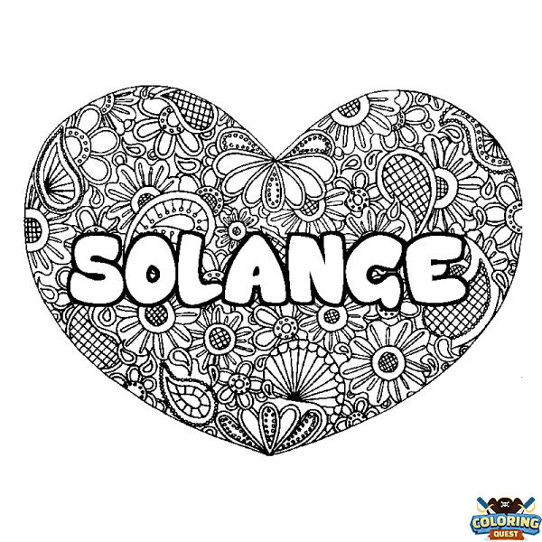 Coloring page first name SOLANGE - Heart mandala background