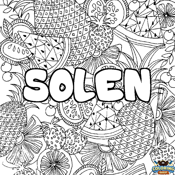 Coloring page first name SOLEN - Fruits mandala background