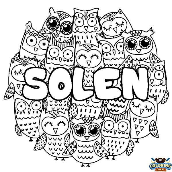 Coloring page first name SOLEN - Owls background