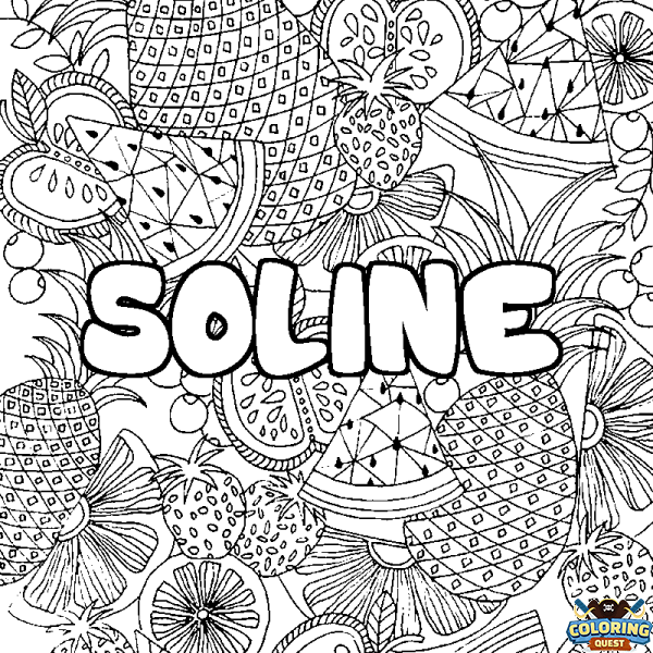 Coloring page first name SOLINE - Fruits mandala background