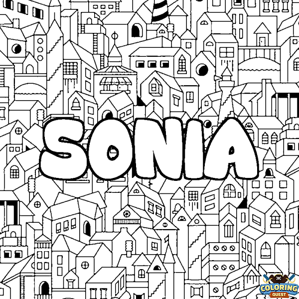 Coloring page first name SONIA - City background