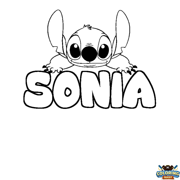 Coloring page first name SONIA - Stitch background