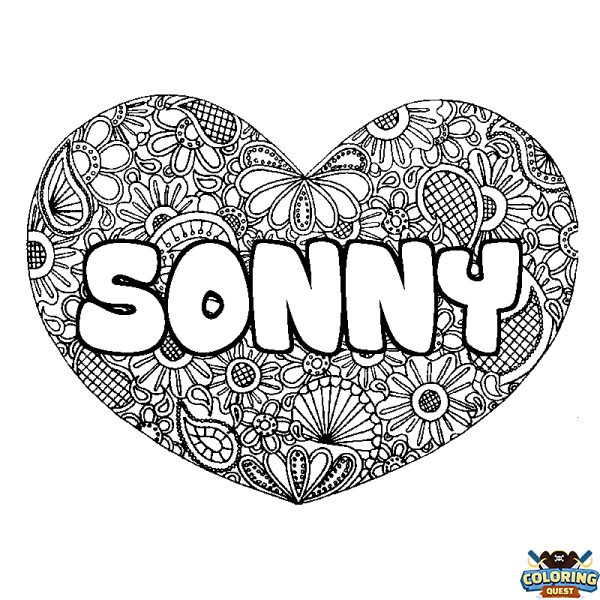 Coloring page first name SONNY - Heart mandala background