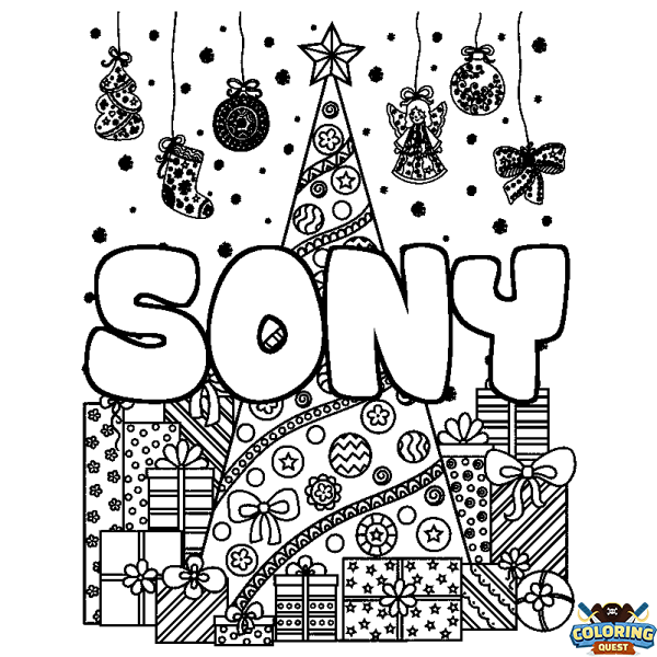 Coloring page first name SONY - Christmas tree and presents background