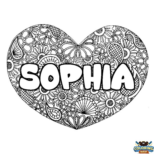 Coloring page first name SOPHIA - Heart mandala background