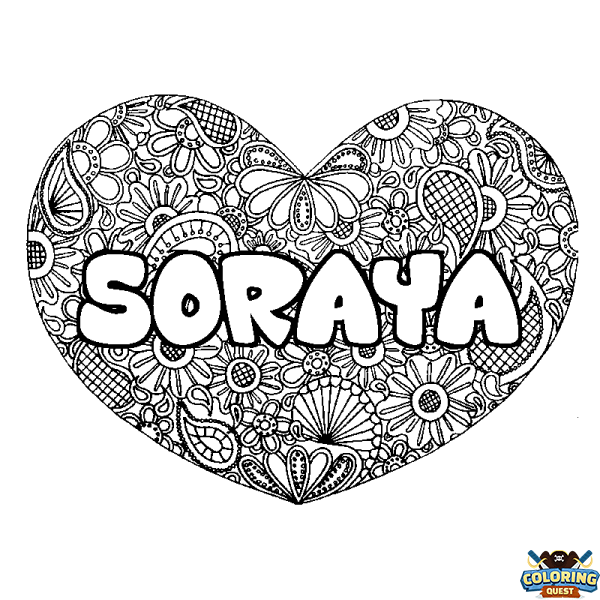 Coloring page first name SORAYA - Heart mandala background