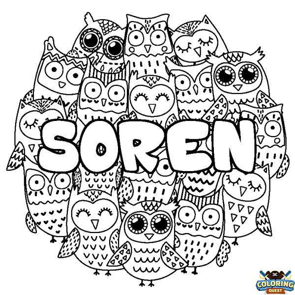 Coloring page first name SOREN - Owls background