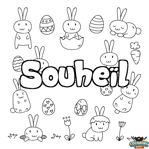 Coloring page first name Souhe&iuml;l - Easter background