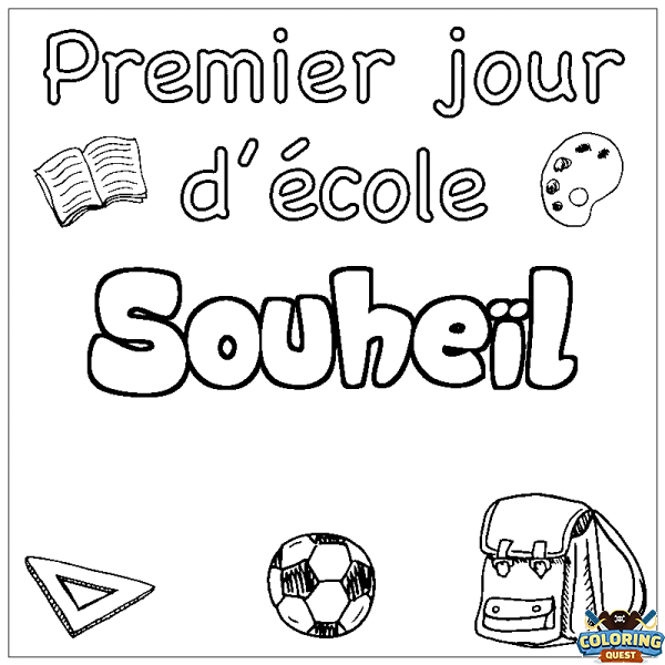 Coloring page first name Souhe&iuml;l - School First day background