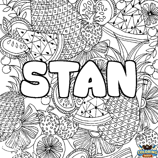 Coloring page first name STAN - Fruits mandala background