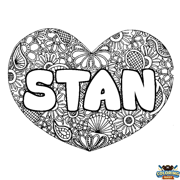 Coloring page first name STAN - Heart mandala background