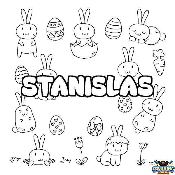 Coloring page first name STANISLAS - Easter background