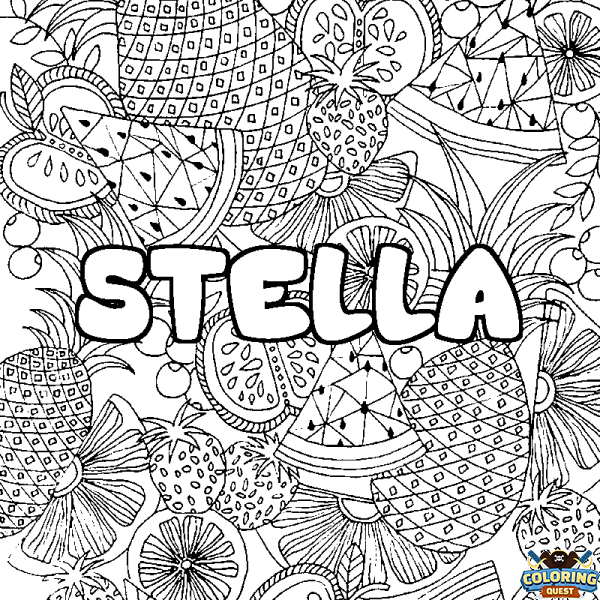 Coloring page first name STELLA - Fruits mandala background