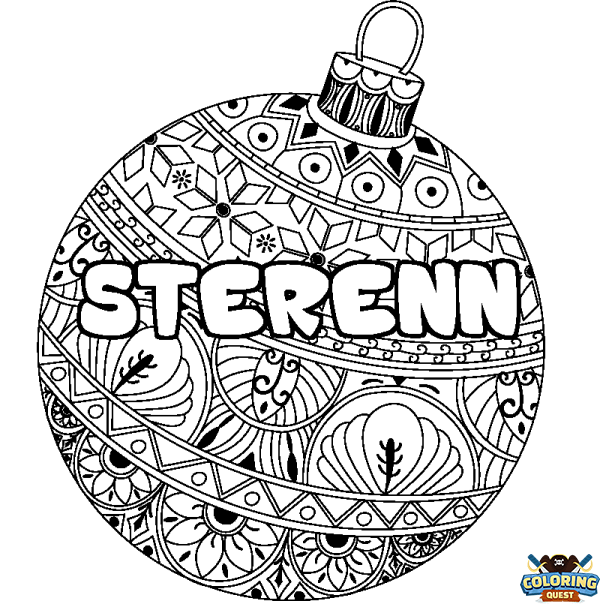 Coloring page first name STERENN - Christmas tree bulb background