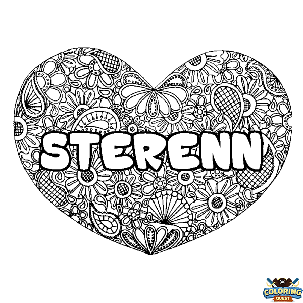 Coloring page first name STERENN - Heart mandala background