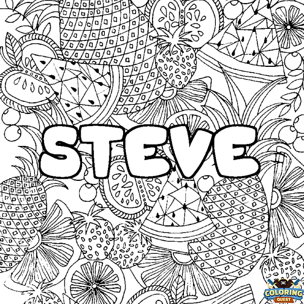 Coloring page first name STEVE - Fruits mandala background