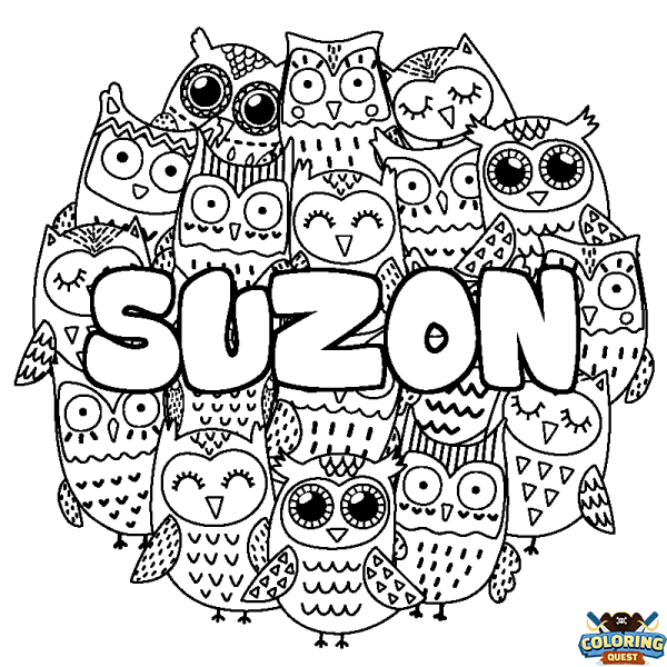 Coloring page first name SUZON - Owls background