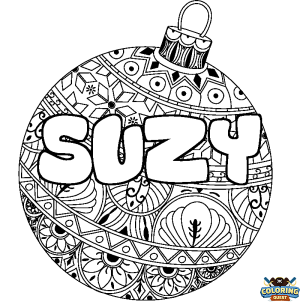 Coloring page first name SUZY - Christmas tree bulb background