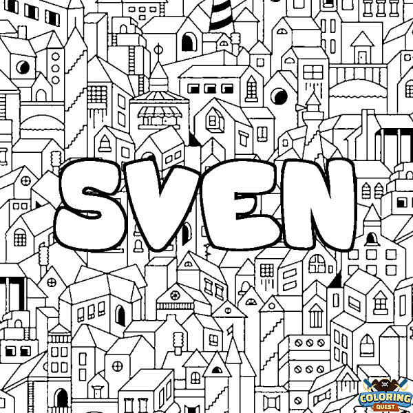 Coloring page first name SVEN - City background