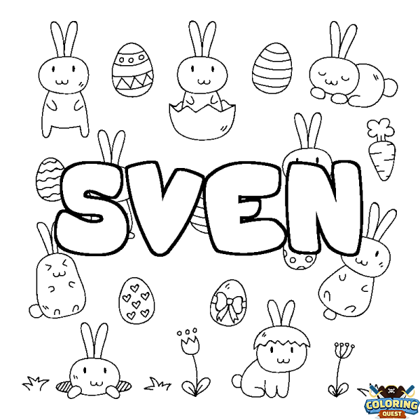 Coloring page first name SVEN - Easter background