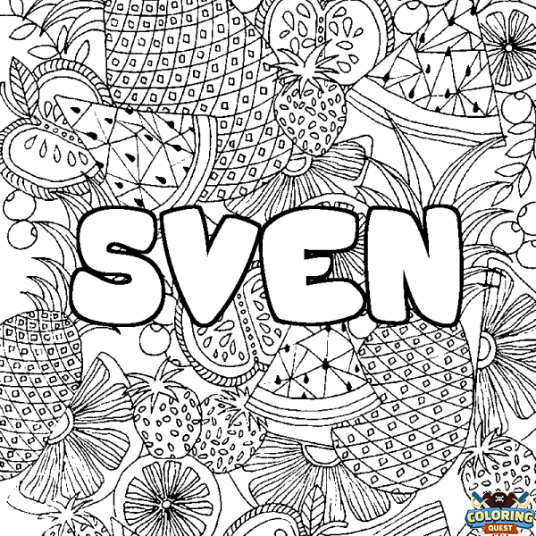 Coloring page first name SVEN - Fruits mandala background