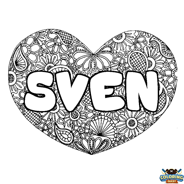 Coloring page first name SVEN - Heart mandala background