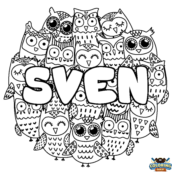 Coloring page first name SVEN - Owls background