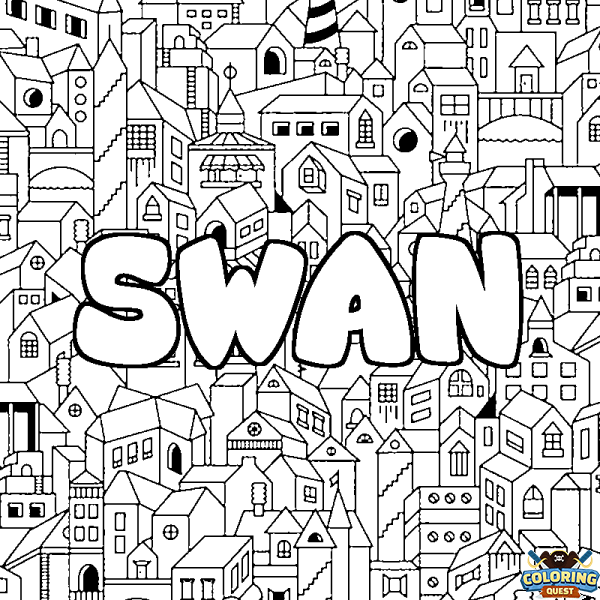 Coloring page first name SWAN - City background